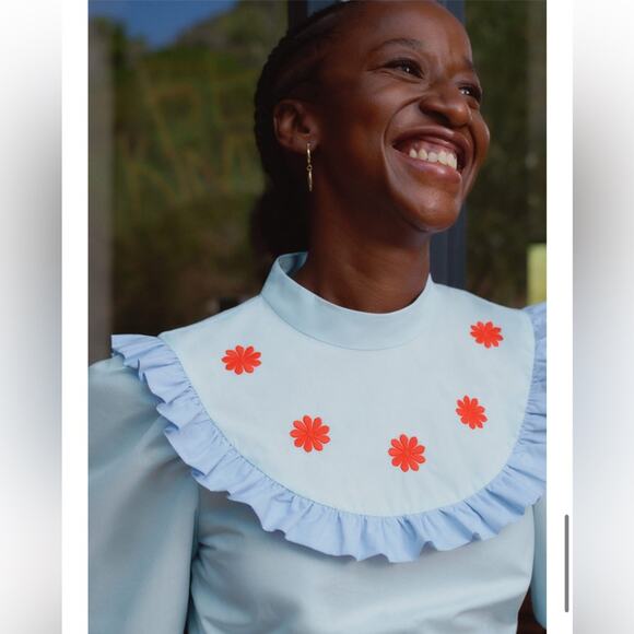 & Other Stories Sindiso Khumalo Mini Dress Women’s Size 10 Blue Floral Ruffle - Picture 3 of 13